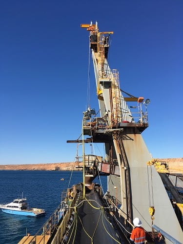 The shiploader portal structure and sheave assembly rigged for removal above the jetty